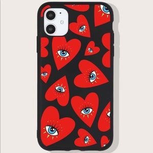 iPhone 13 Pro Max or 12 Pro Max Black & Red Heart & Eye Pattern Phone Case